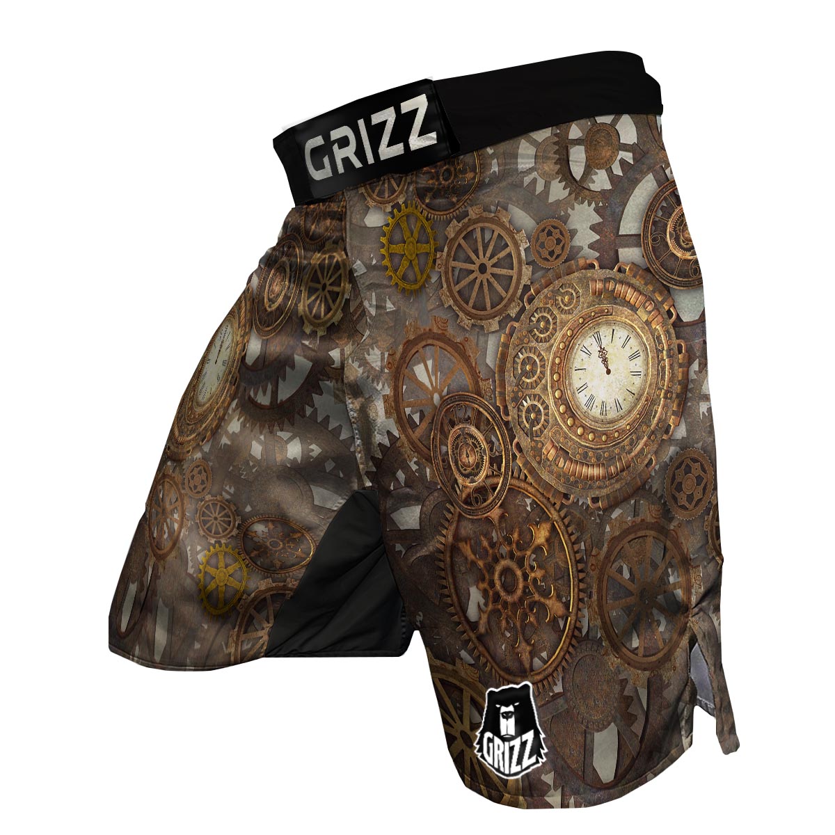 Steampunk Gears Clock Print MMA Shorts-grizzshop