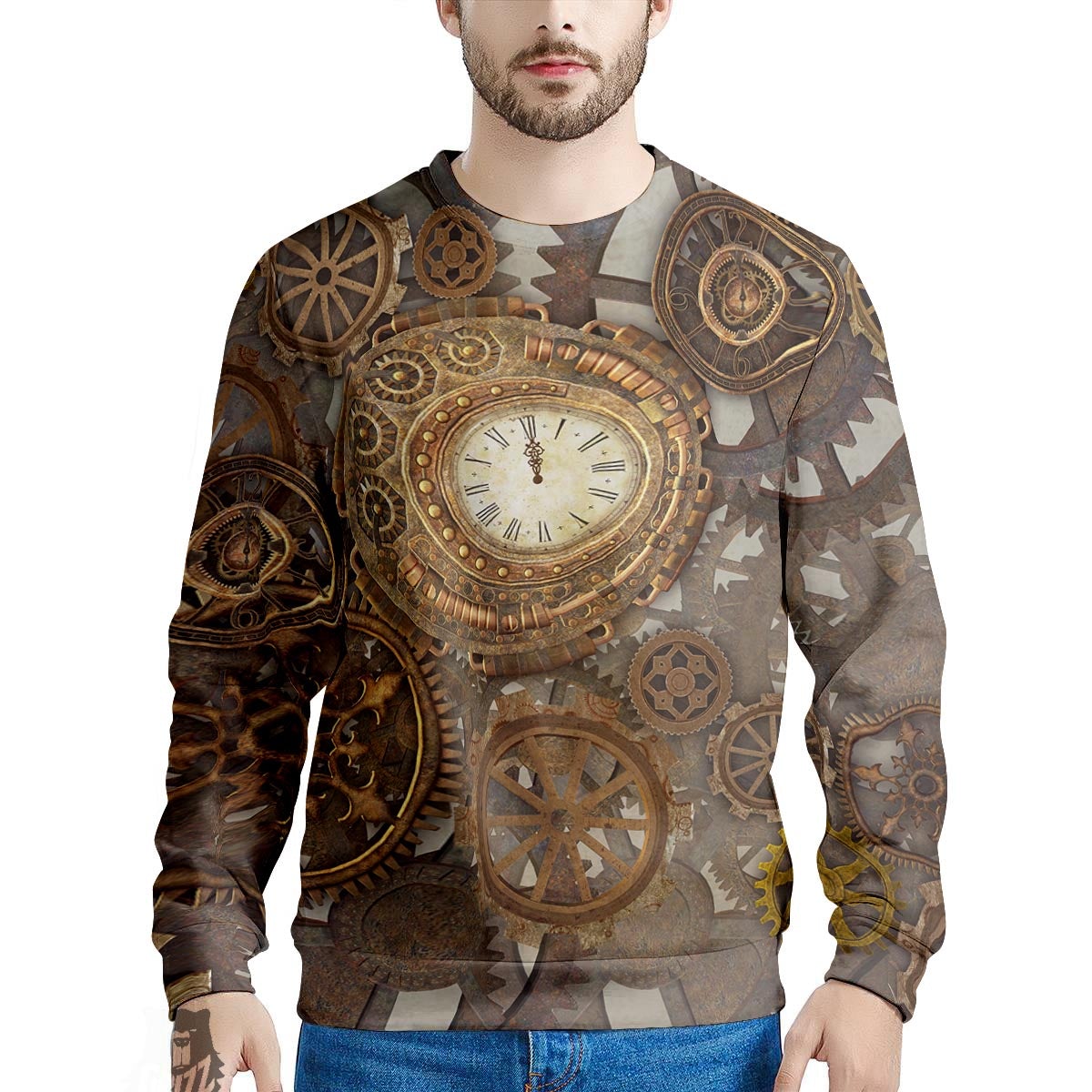 Steampunk Gears Clock Print Men's Sweatshirt-grizzshop
