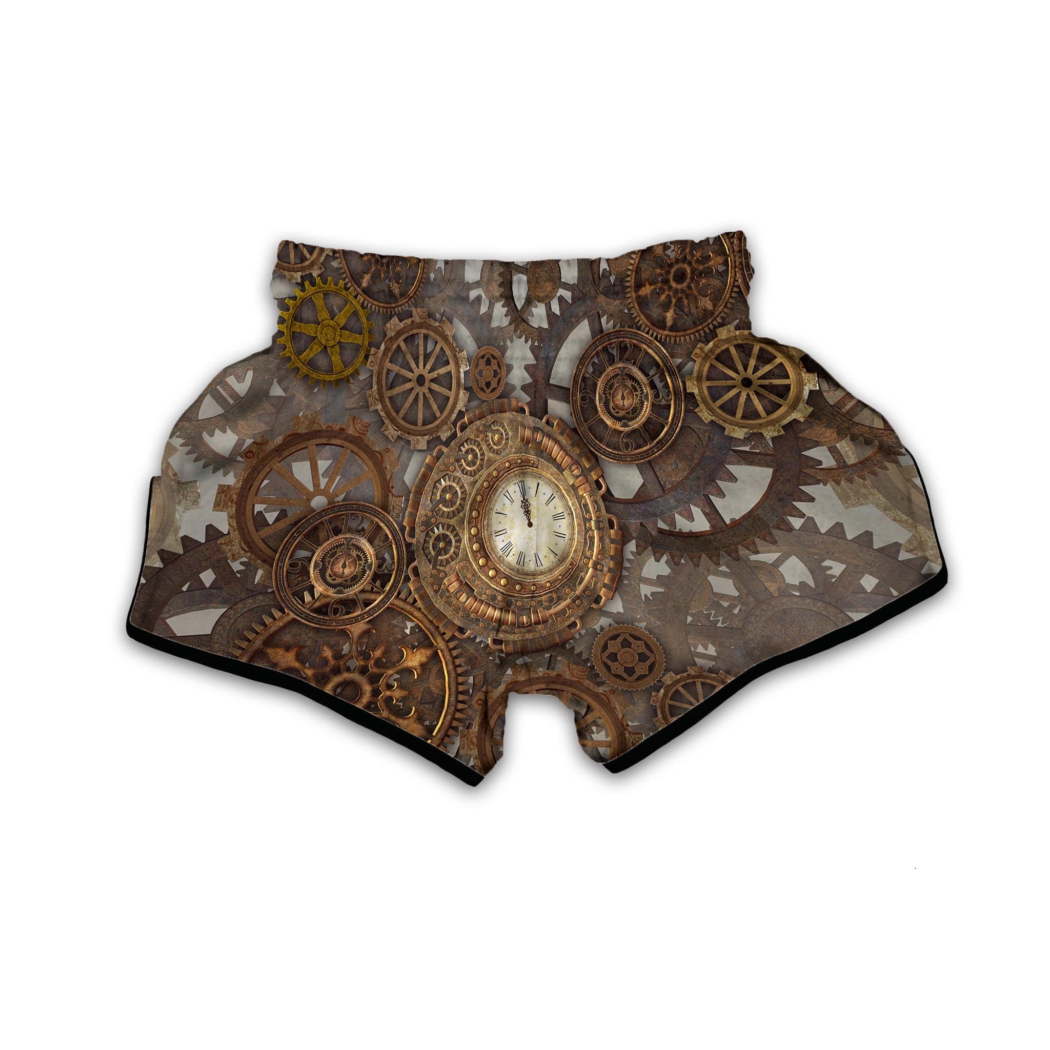Steampunk Gears Clock Print Muay Thai Boxing Shorts-grizzshop