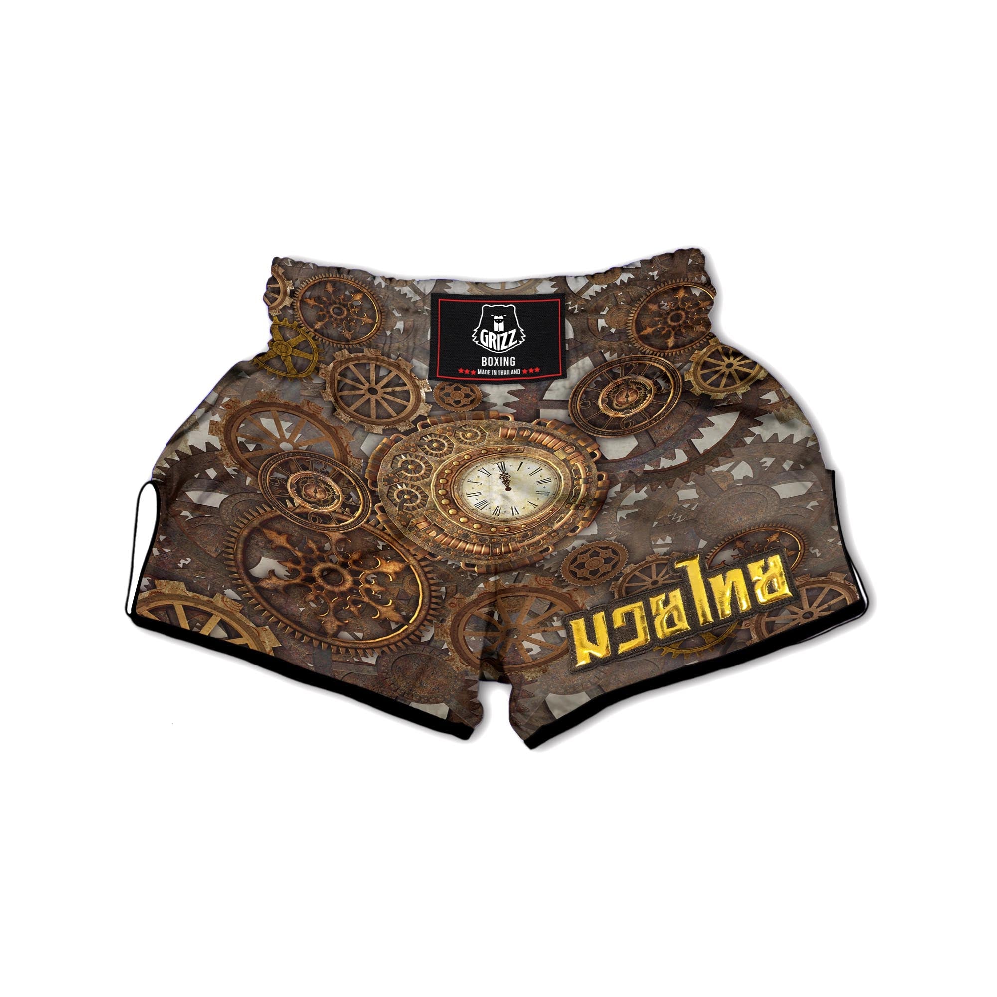 Steampunk Gears Clock Print Muay Thai Boxing Shorts-grizzshop