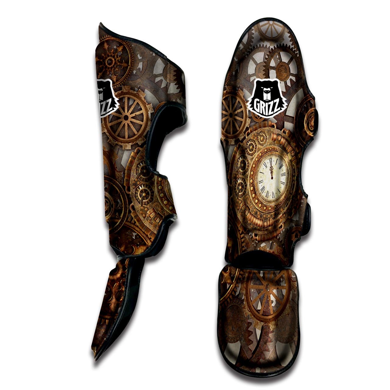 Steampunk Gears Clock Print Muay Thai Shin Guards-grizzshop