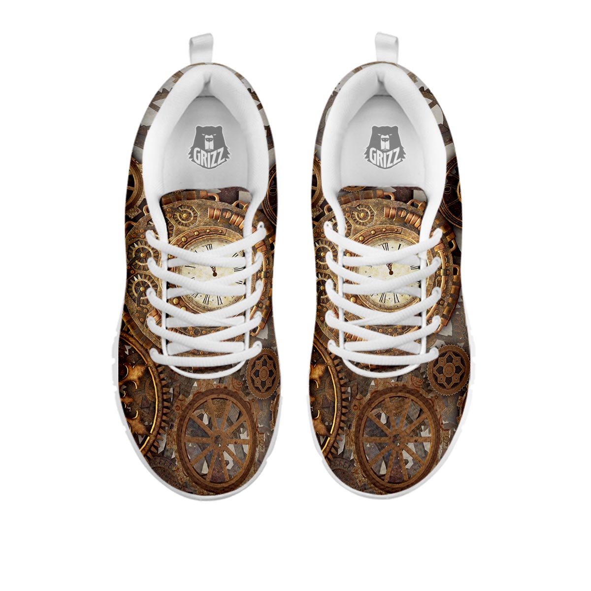 Steampunk Gears Clock Print White Sneaker-grizzshop