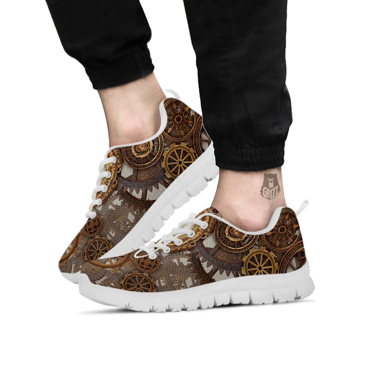 Steampunk Gears Clock Print White Sneaker-grizzshop