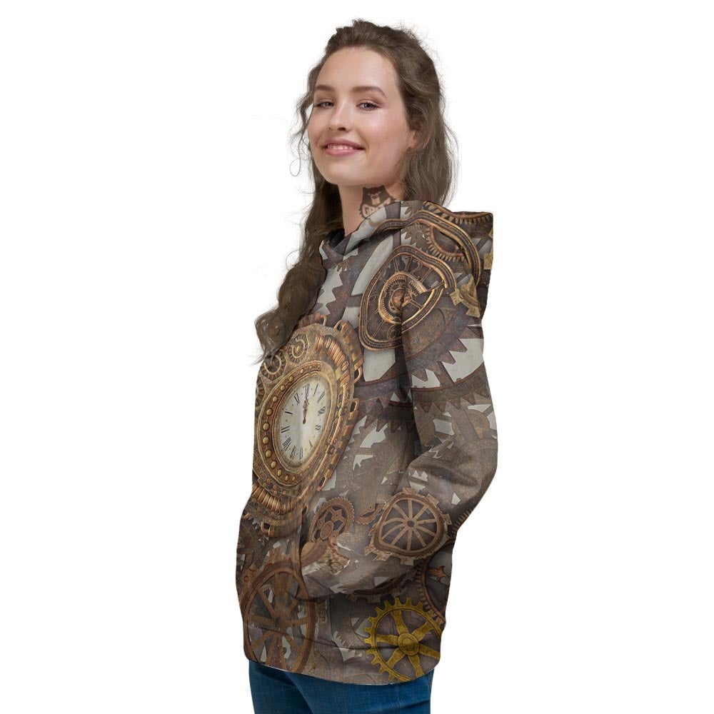 Steampunk Gears Clock Print Women's Hoodie-grizzshop