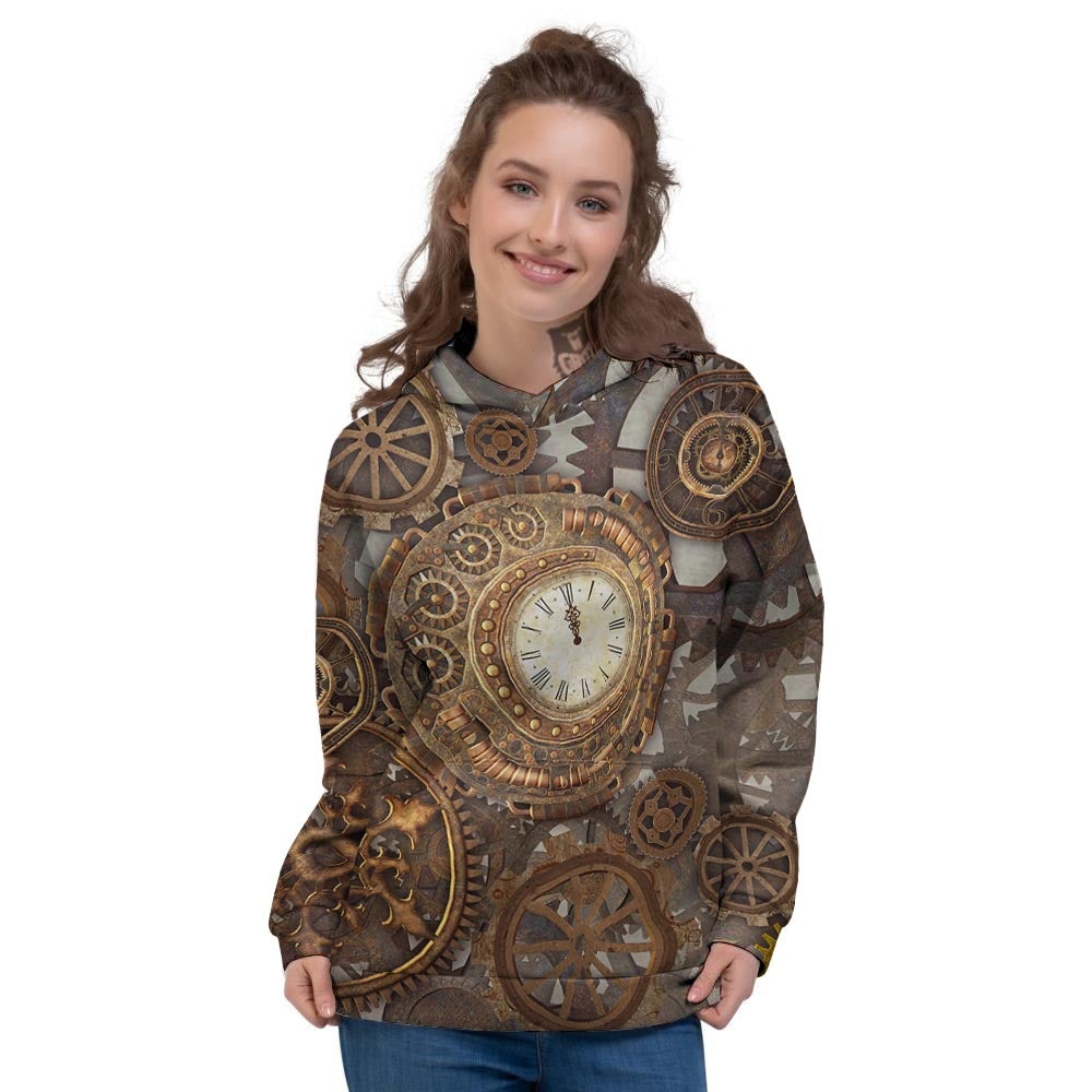 Steampunk Gears Clock Print Women's Hoodie-grizzshop