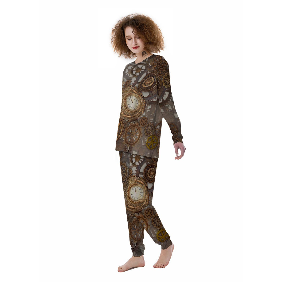 Steampunk Gears Clock Print Women's Pajamas-grizzshop