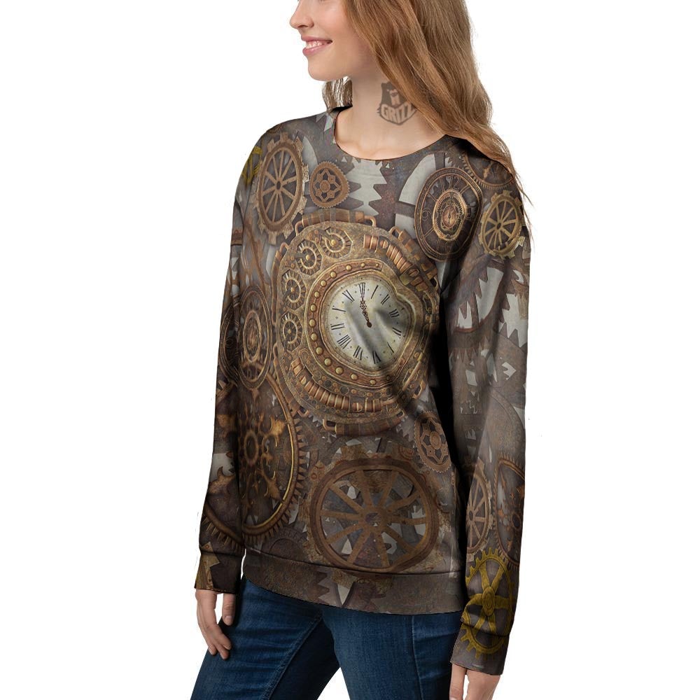 Steampunk Gears Clock Print Women's Sweatshirt-grizzshop