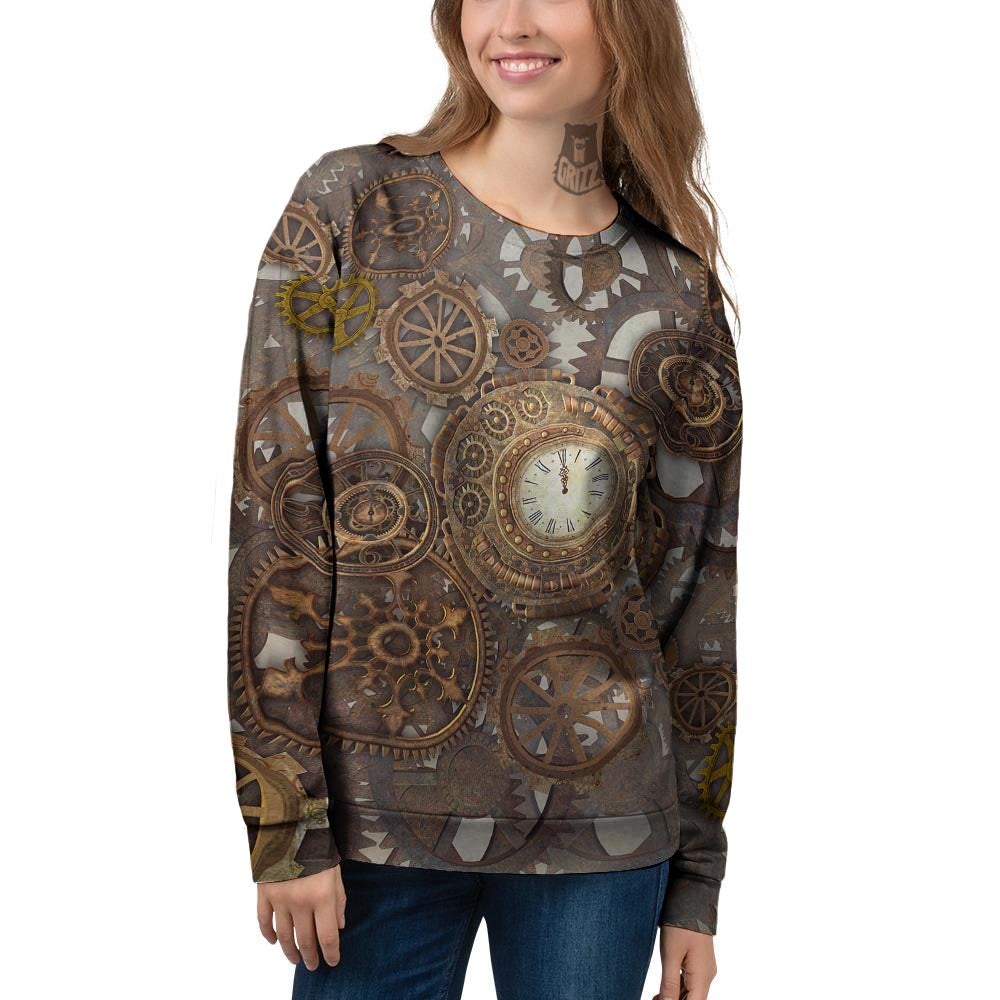 Steampunk Gears Clock Print Women's Sweatshirt-grizzshop