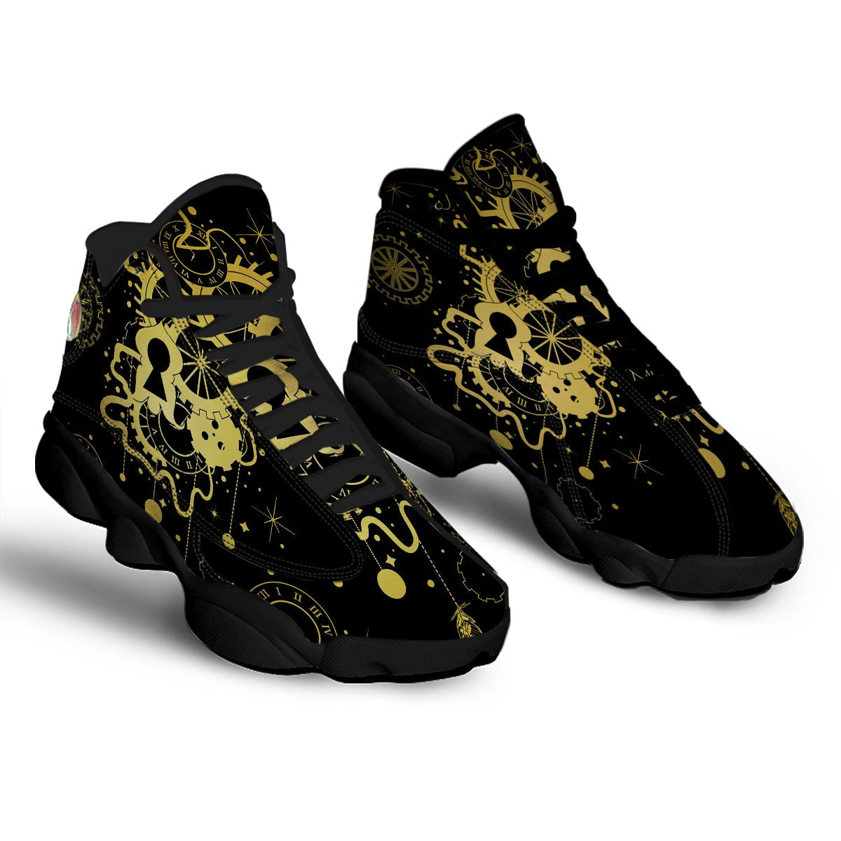 Steampunk Gears Metal Print Black Basketball Shoes-grizzshop