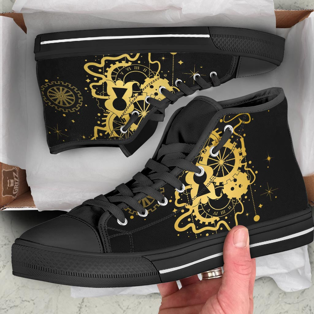 Steampunk Gears Metal Print Black High Top Shoes-grizzshop