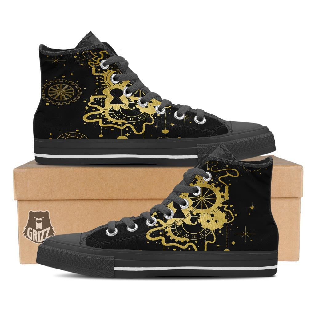 Steampunk Gears Metal Print Black High Top Shoes-grizzshop