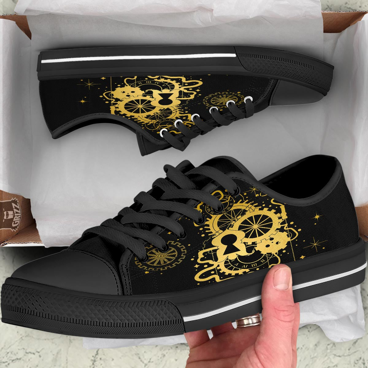 Steampunk Gears Metal Print Black Low Top Shoes-grizzshop