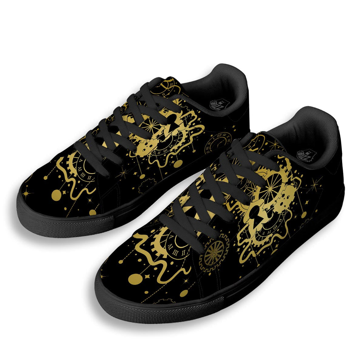 Steampunk Gears Metal Print Black Low Top Sneakers-grizzshop