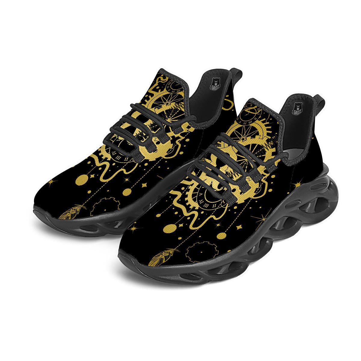 Steampunk Gears Metal Print Black Running Shoes-grizzshop