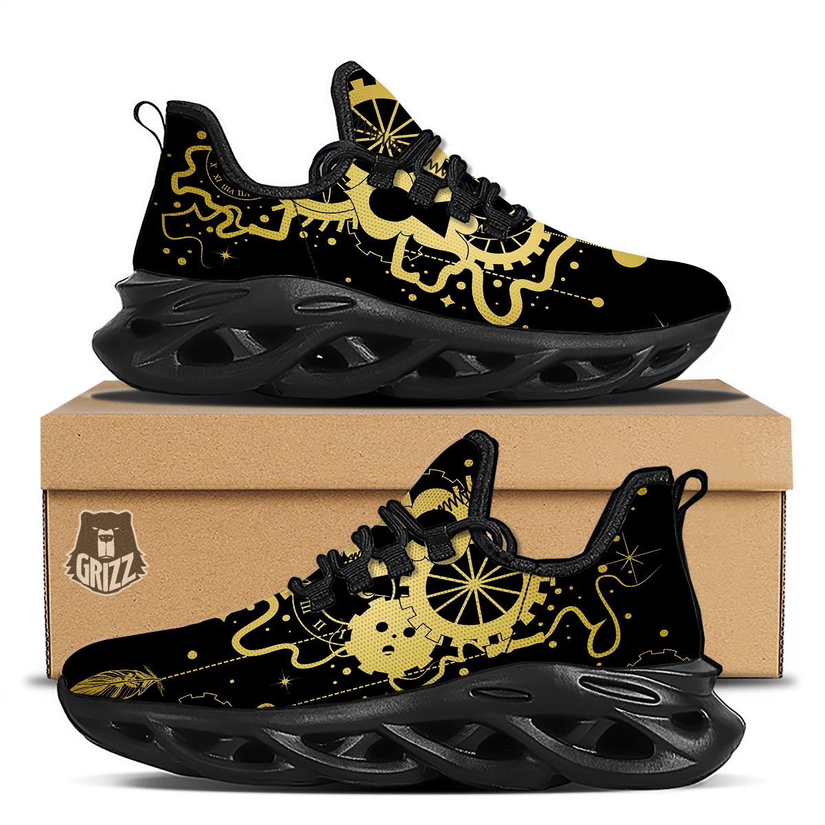 Steampunk Gears Metal Print Black Running Shoes-grizzshop