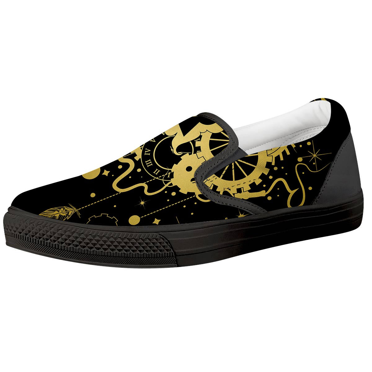 Steampunk Gears Metal Print Black Slip On Shoes-grizzshop