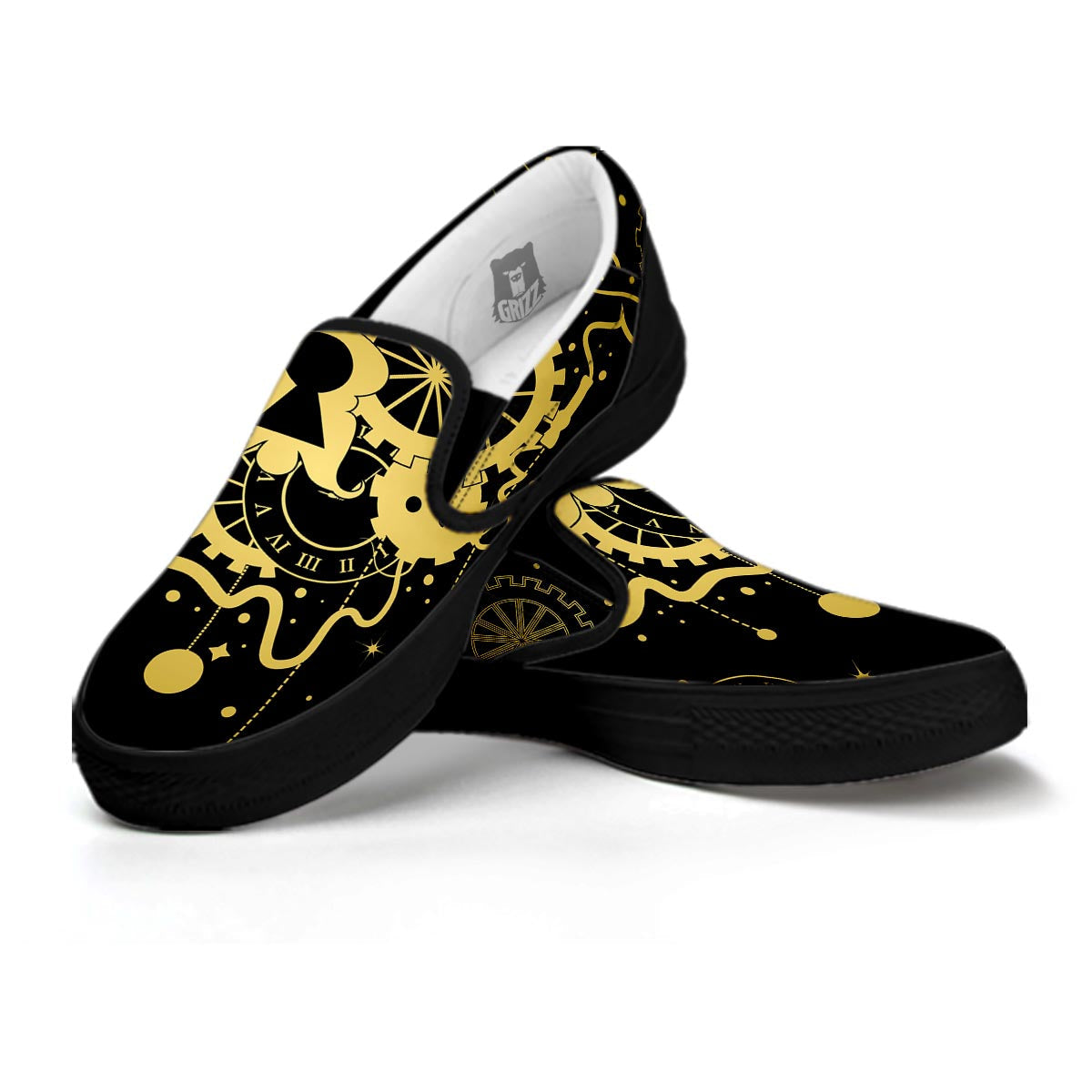 Steampunk Gears Metal Print Black Slip On Shoes-grizzshop