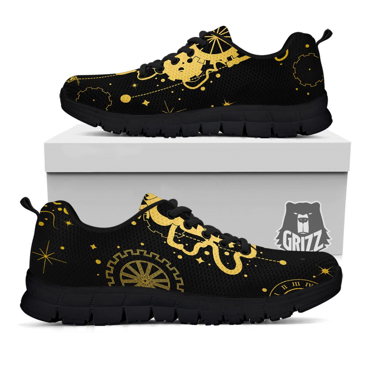 Steampunk Gears Metal Print Black Sneaker-grizzshop