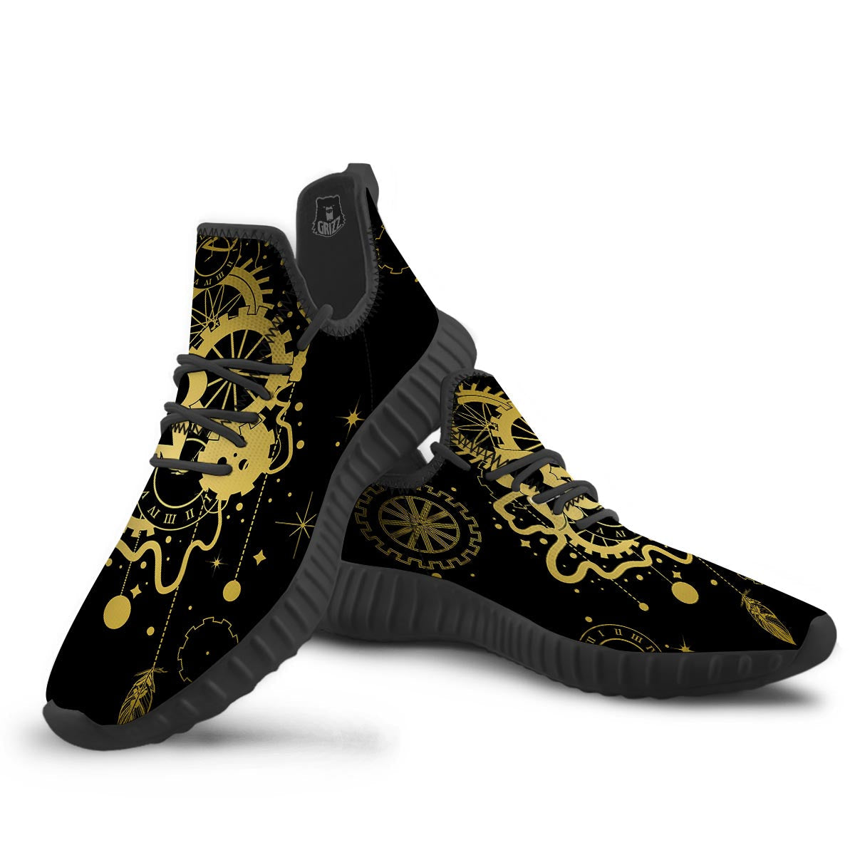 Steampunk Gears Metal Print Black Walking Shoes-grizzshop
