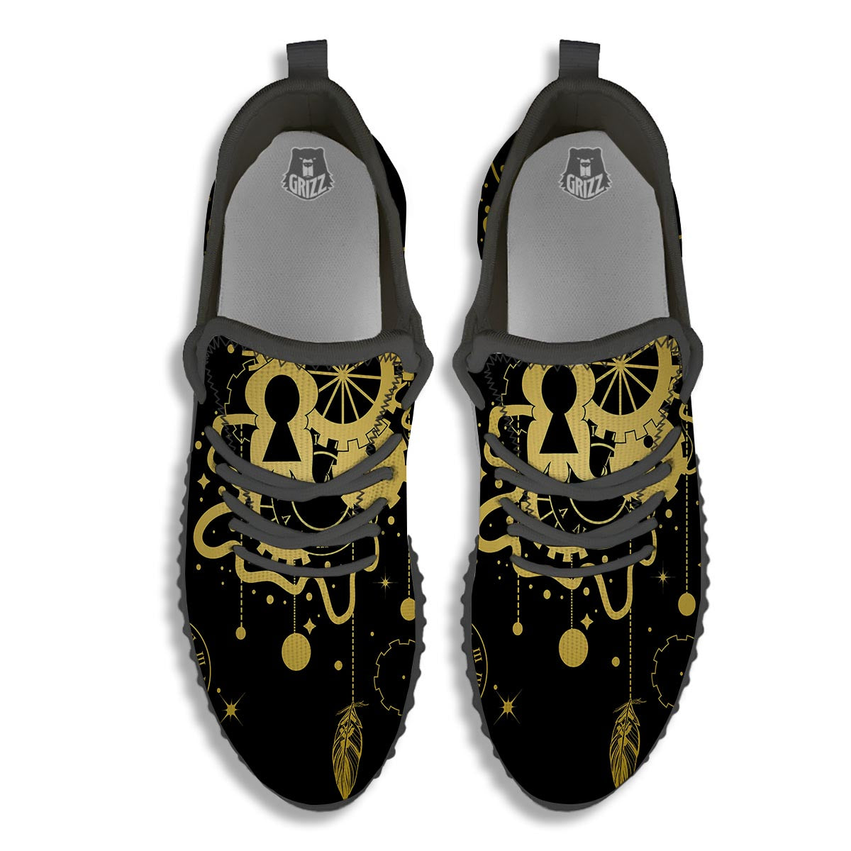 Steampunk Gears Metal Print Black Walking Shoes-grizzshop