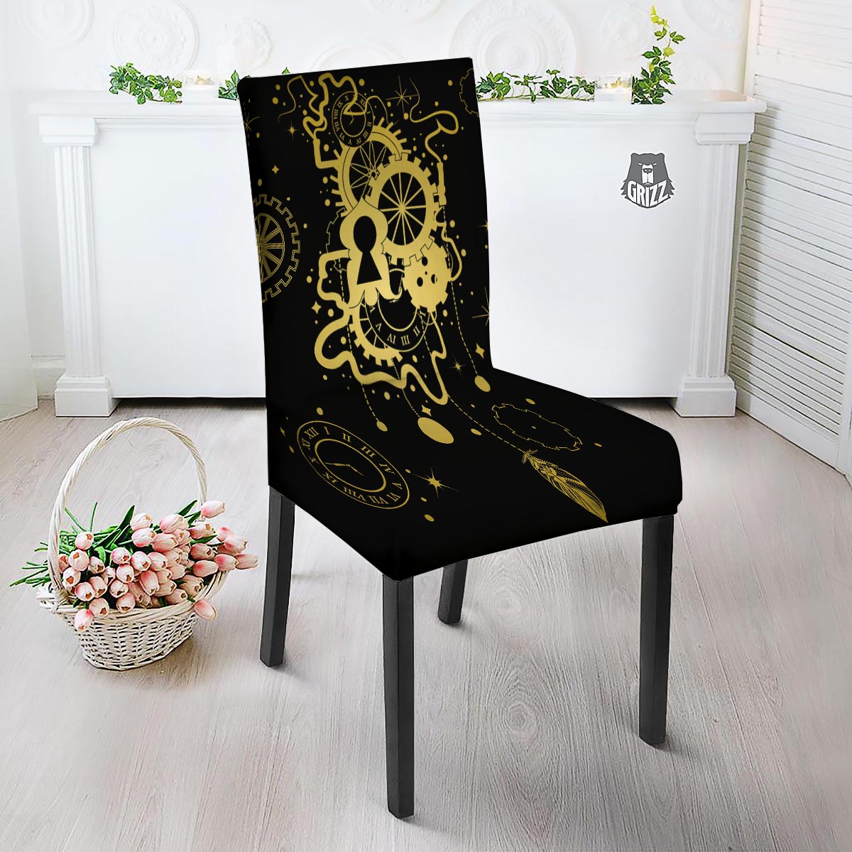 Steampunk Gears Metal Print Dining Chair Slipcover-grizzshop