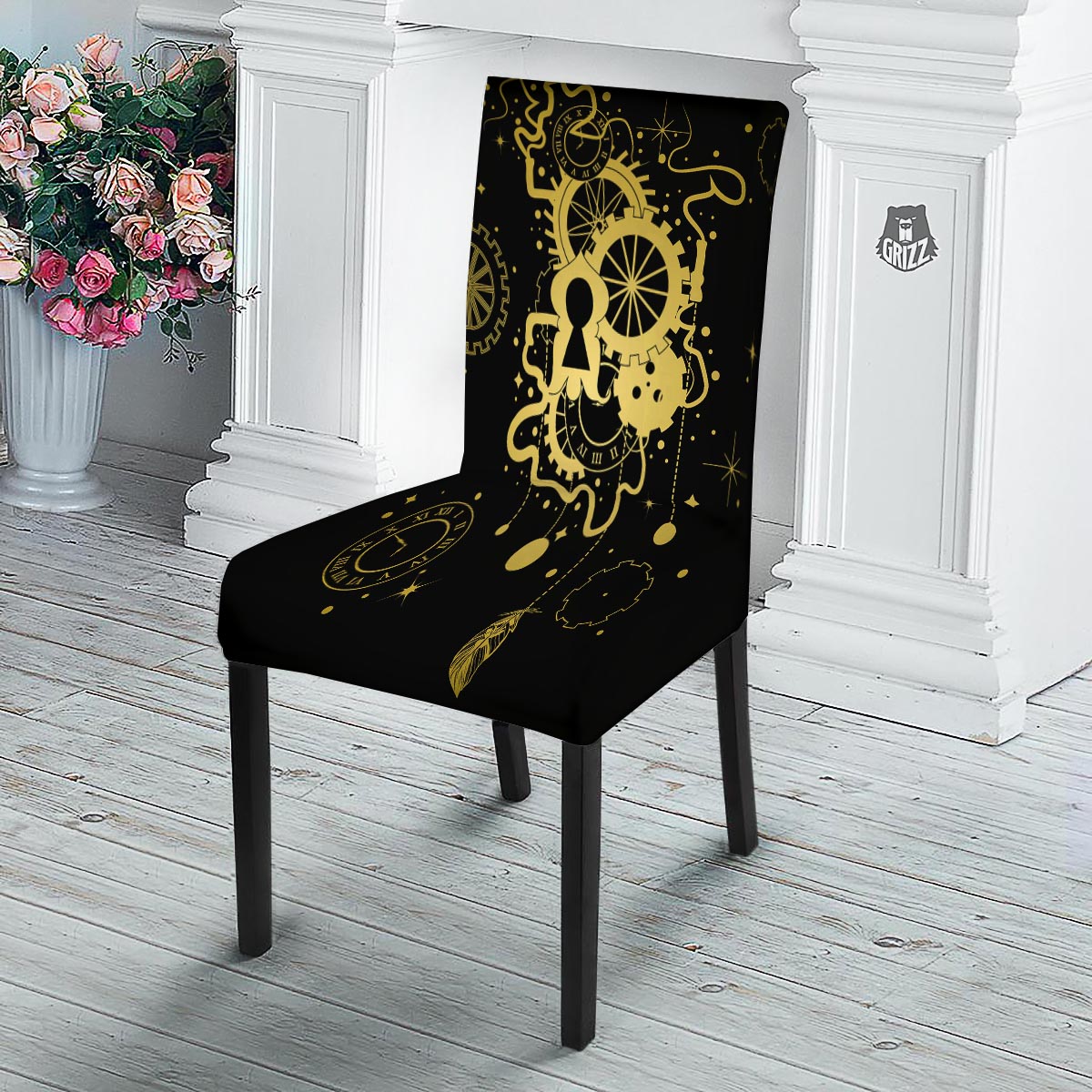 Steampunk Gears Metal Print Dining Chair Slipcover-grizzshop