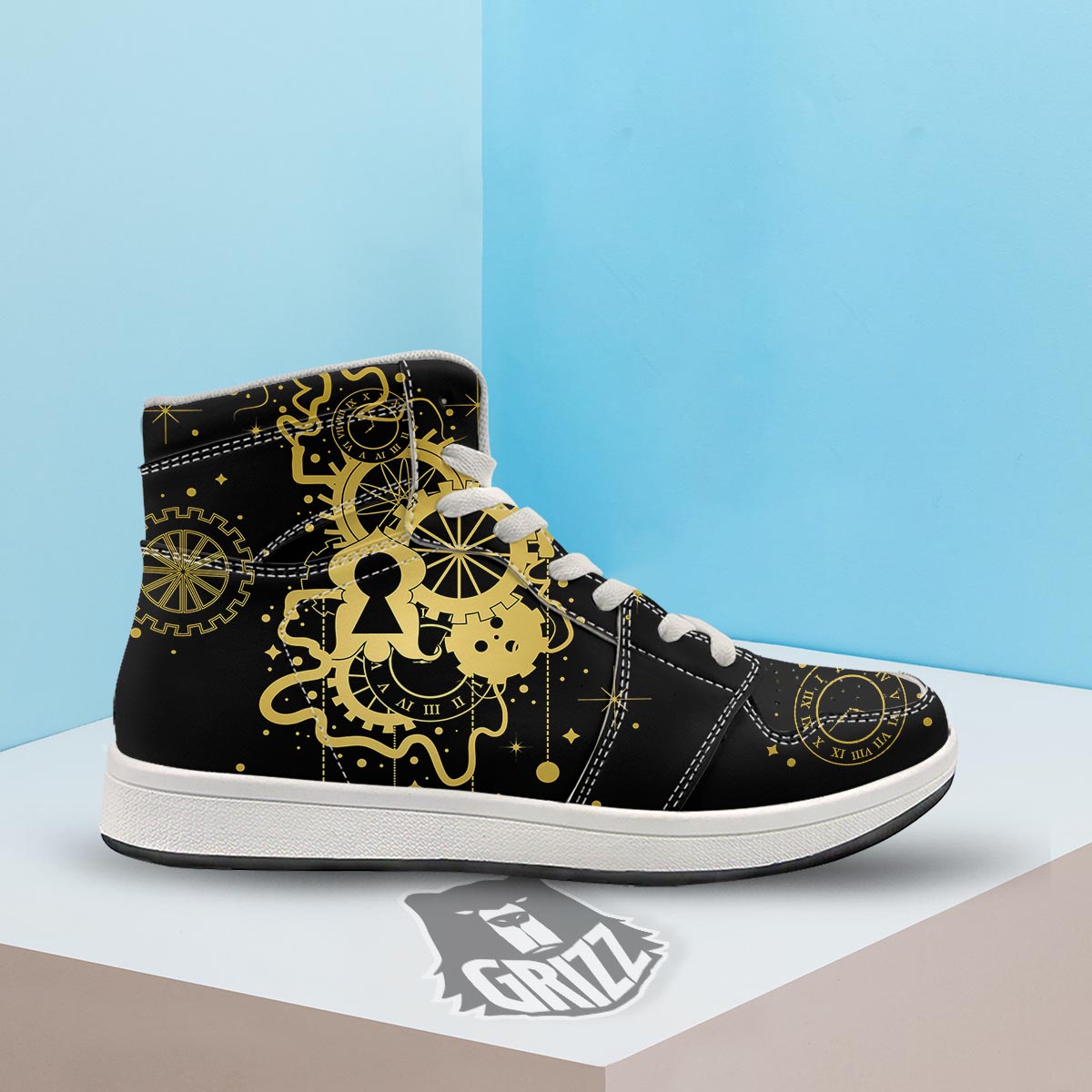 Steampunk Gears Metal Print High Top Sneakers-grizzshop