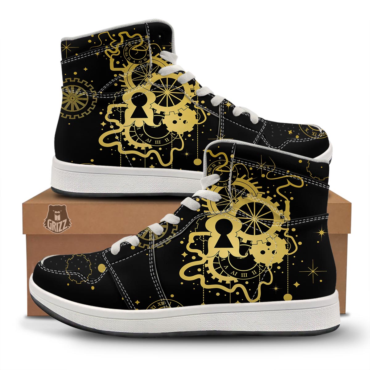 Steampunk Gears Metal Print High Top Sneakers-grizzshop