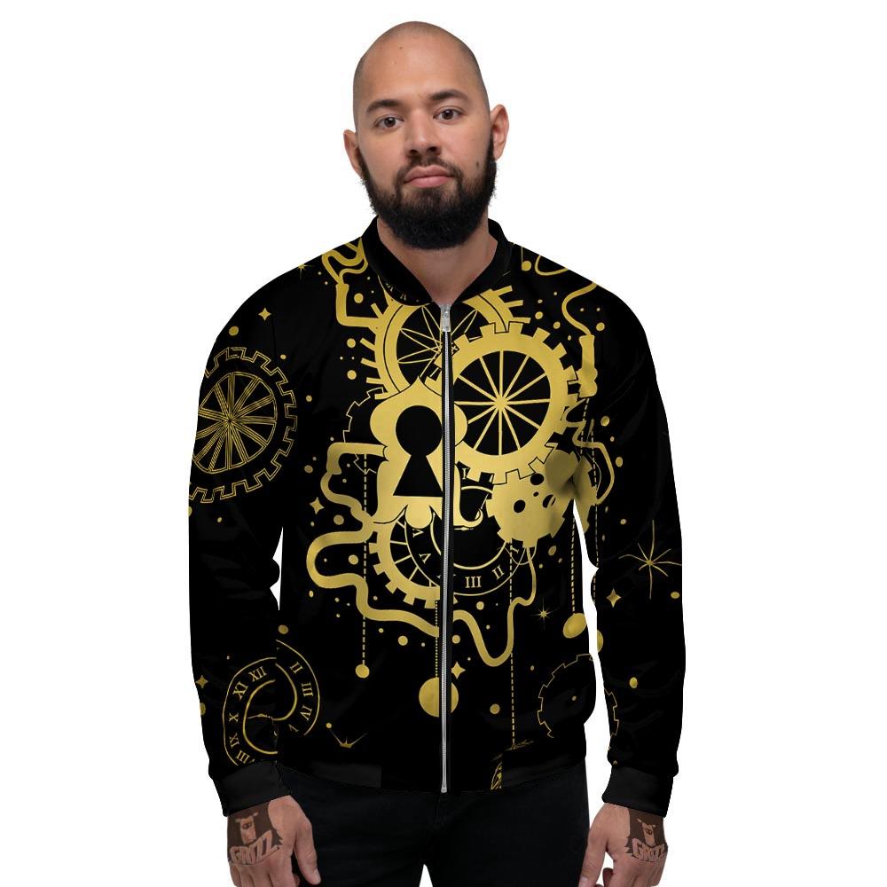 Steampunk Gears Metal Print Men's Bomber Jacket-grizzshop