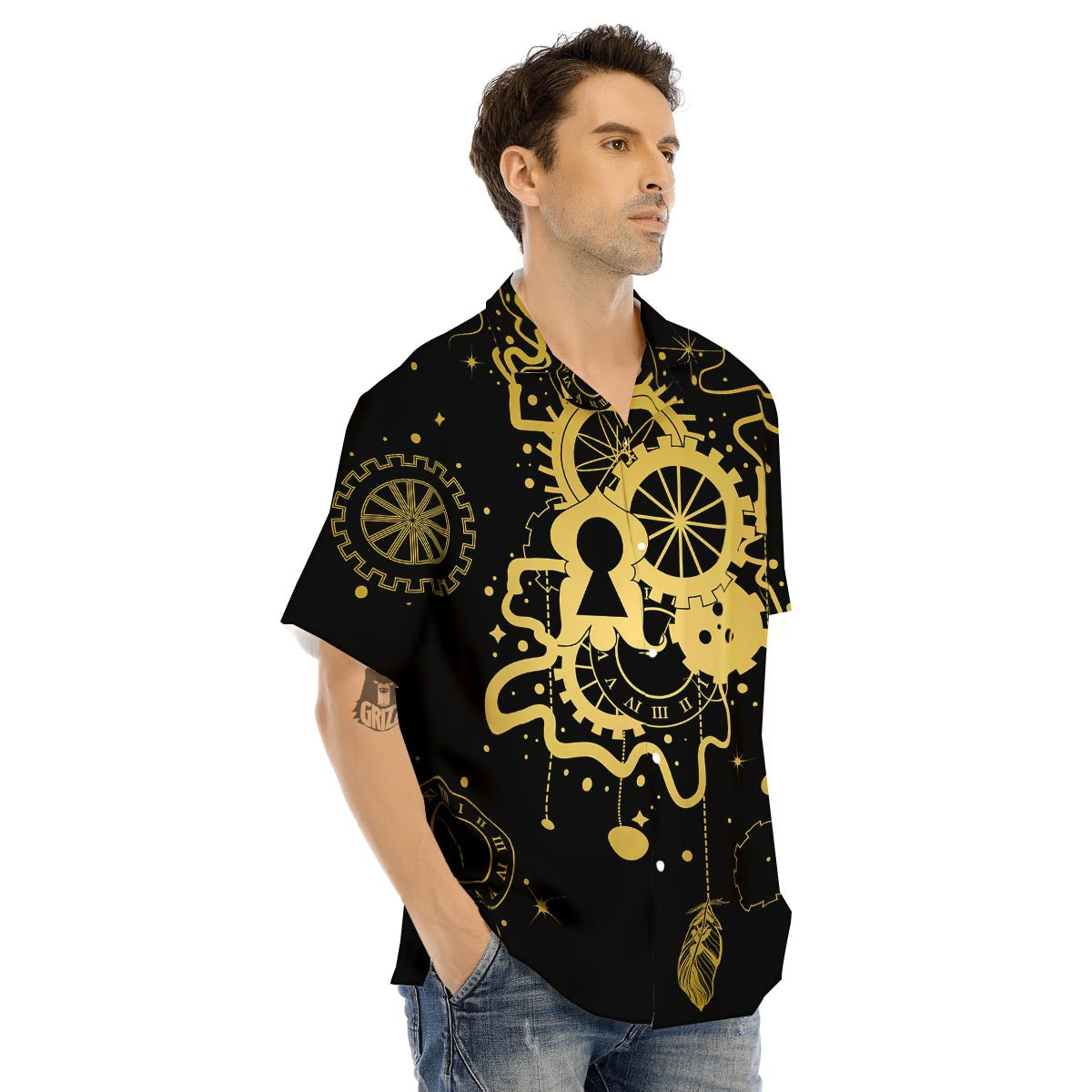 Steampunk Gears Metal Print Men's Hawaiian Shirt-grizzshop