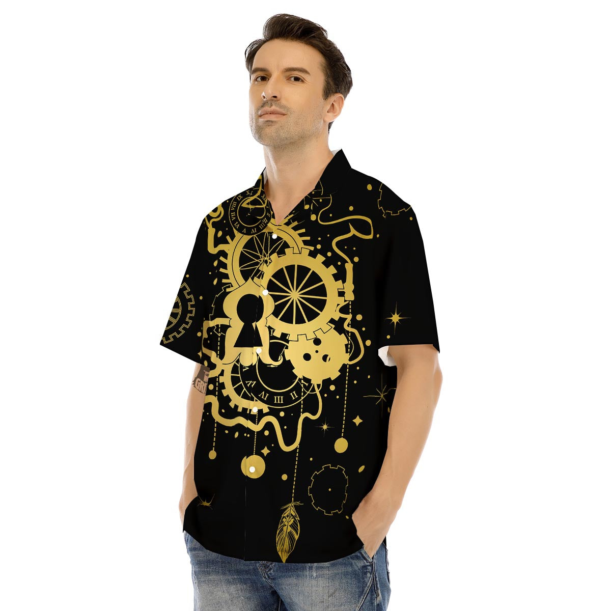Steampunk Gears Metal Print Men's Hawaiian Shirt-grizzshop