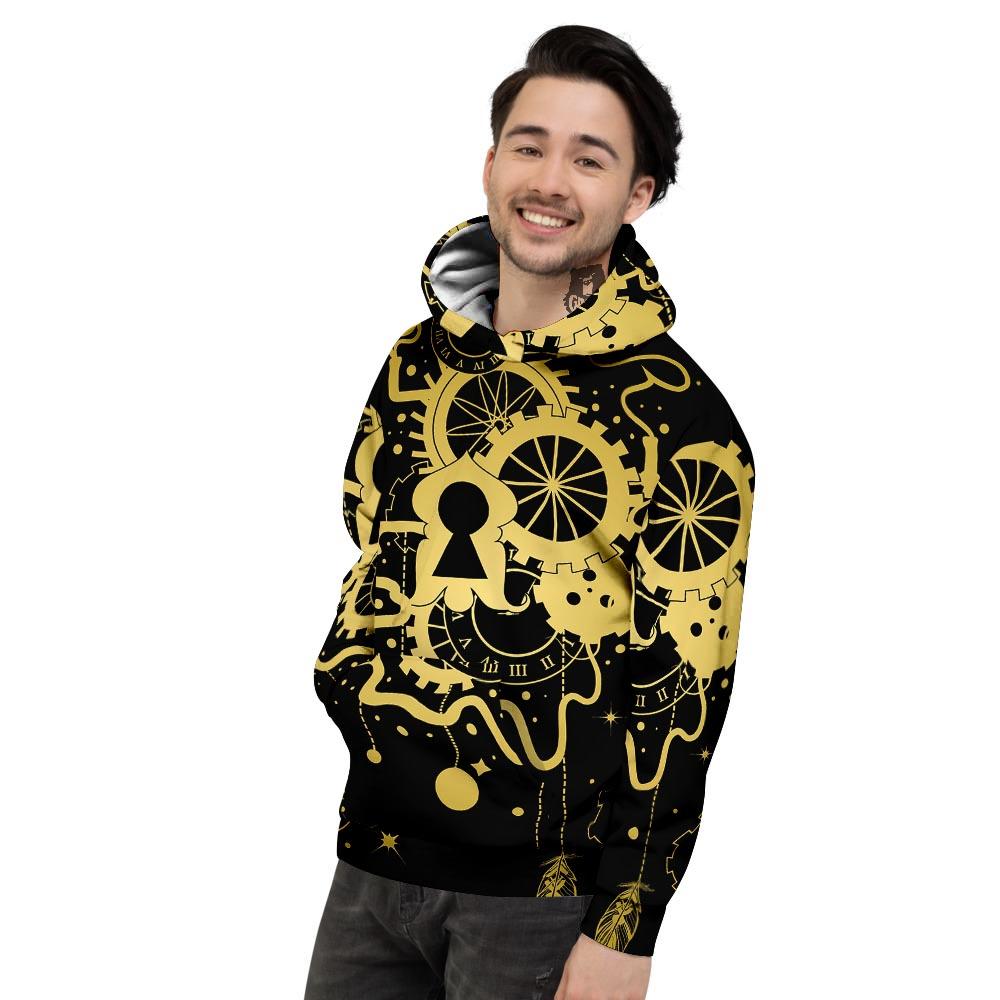 Steampunk Gears Metal Print Men's Hoodie-grizzshop