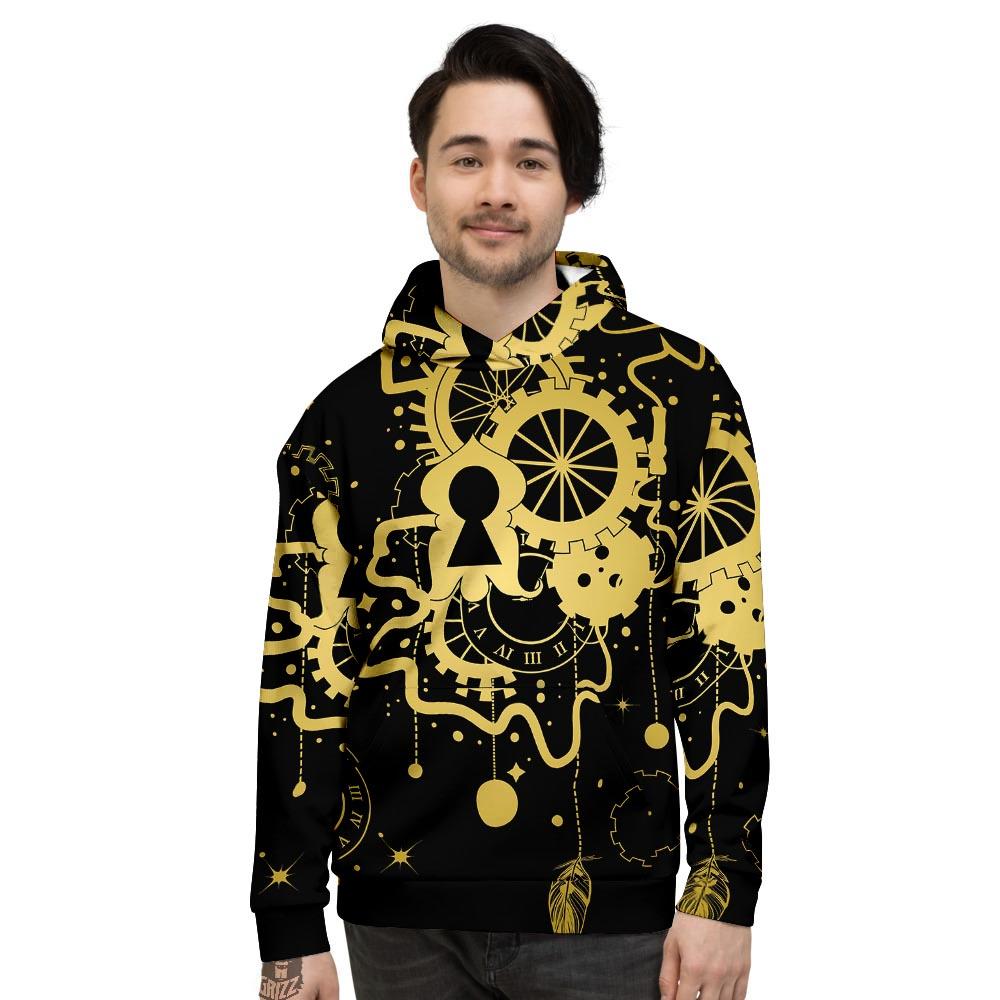 Steampunk Gears Metal Print Men's Hoodie-grizzshop