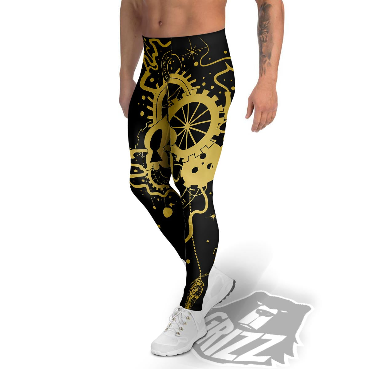 Steampunk Gears Metal Print Men's Leggings-grizzshop