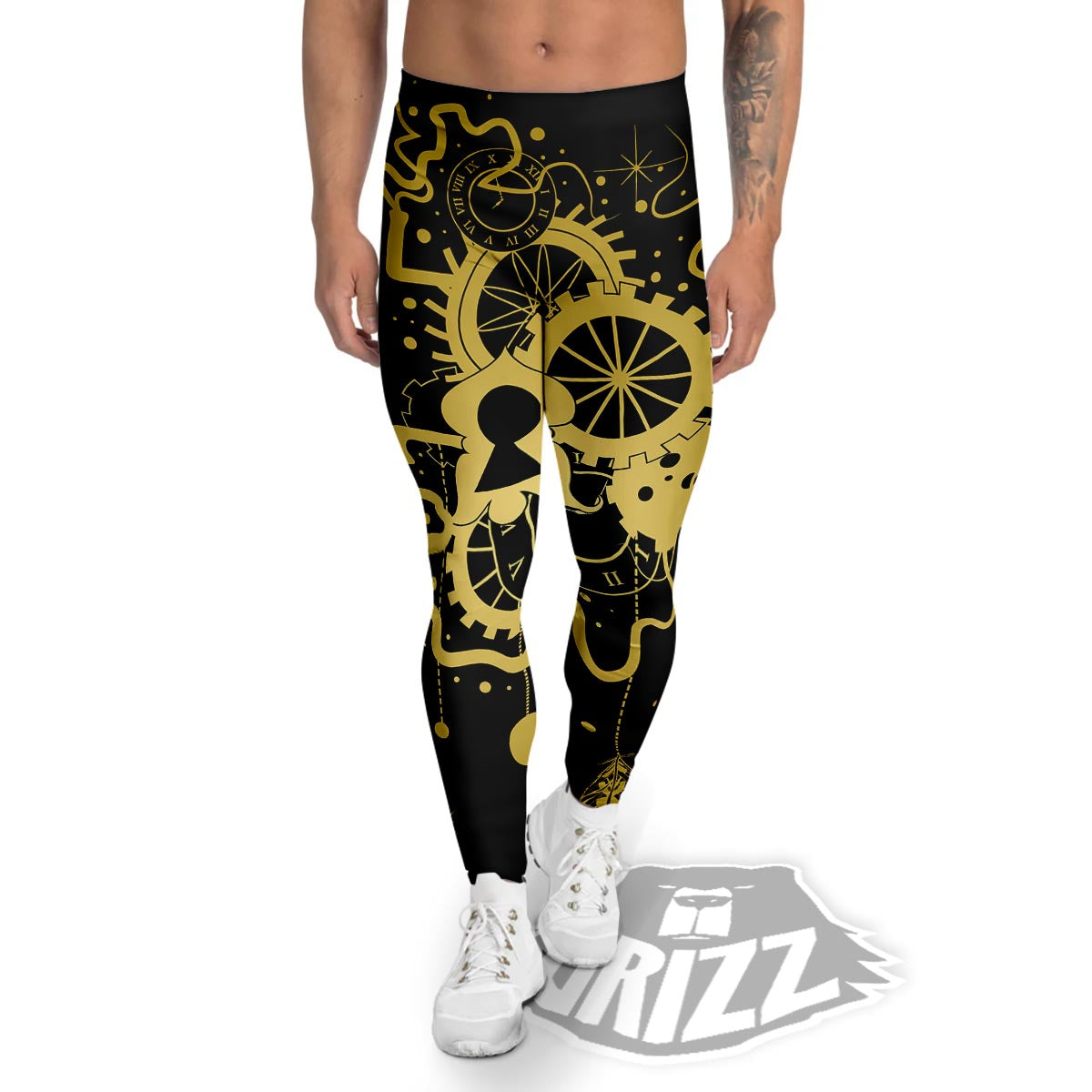 Steampunk Gears Metal Print Men's Leggings-grizzshop