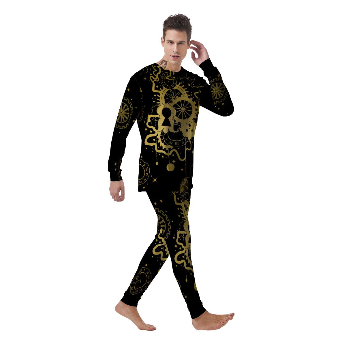 Steampunk Gears Metal Print Men's Pajamas-grizzshop