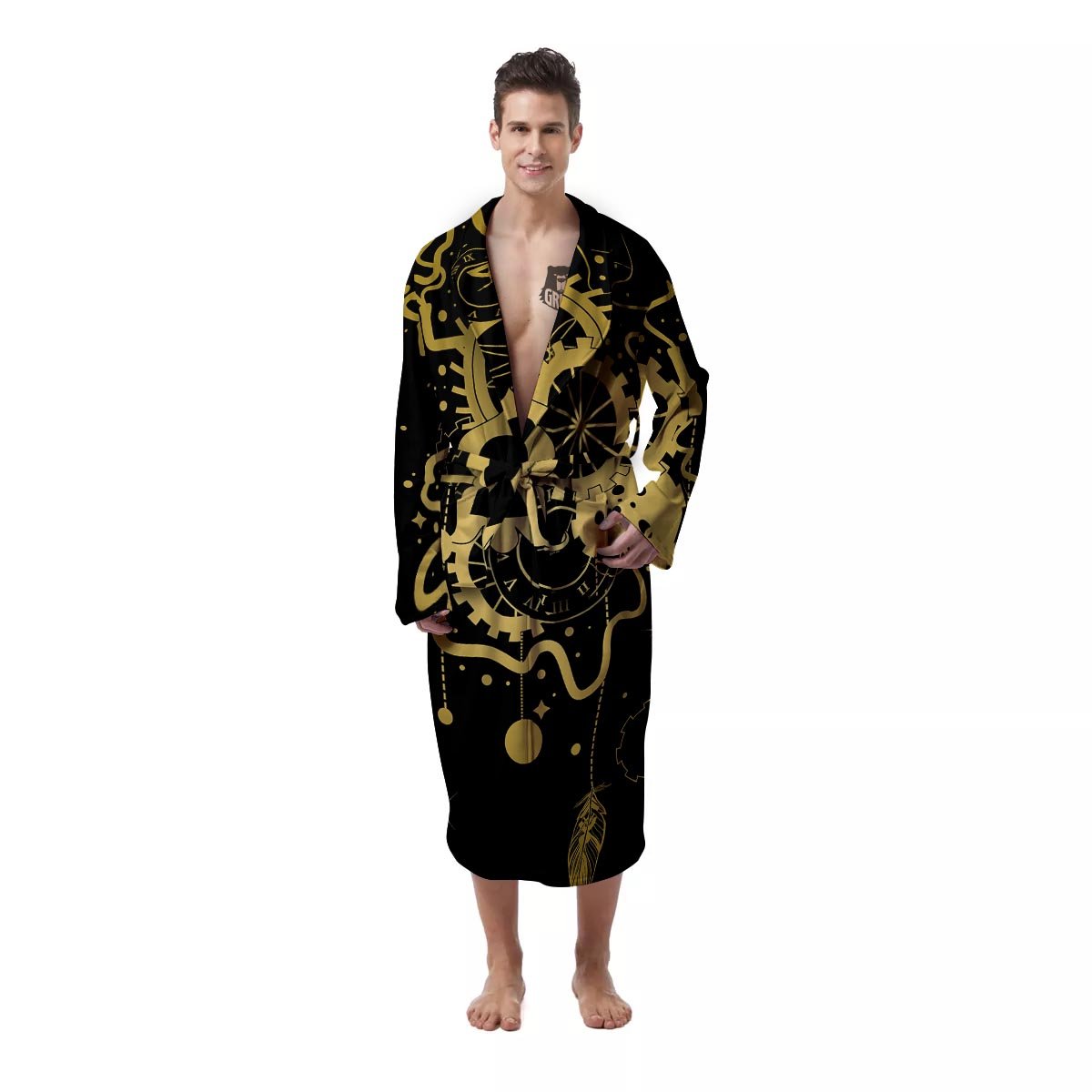 Steampunk Gears Metal Print Men's Robe-grizzshop