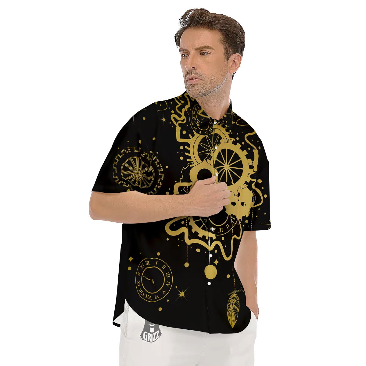 Steampunk Gears Metal Print Men's Short Sleeve Shirts-grizzshop