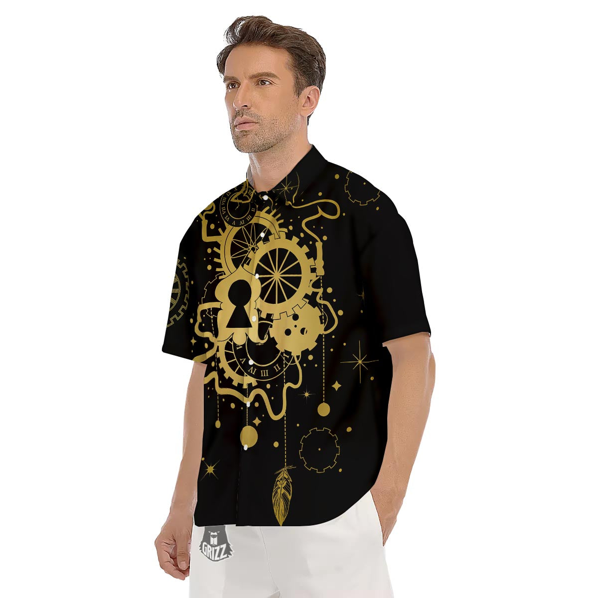 Steampunk Gears Metal Print Men's Short Sleeve Shirts-grizzshop