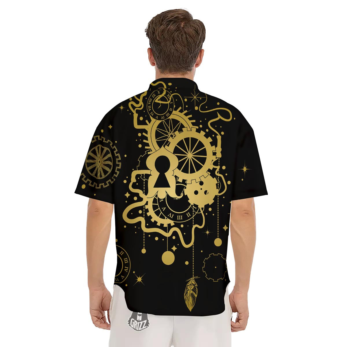 Steampunk Gears Metal Print Men's Short Sleeve Shirts-grizzshop