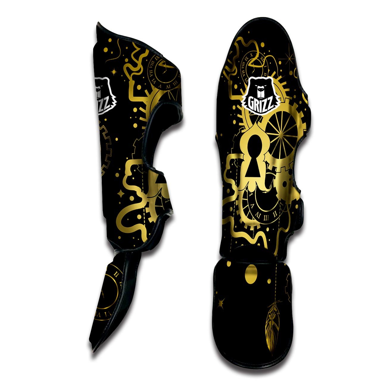 Steampunk Gears Metal Print Muay Thai Shin Guards-grizzshop