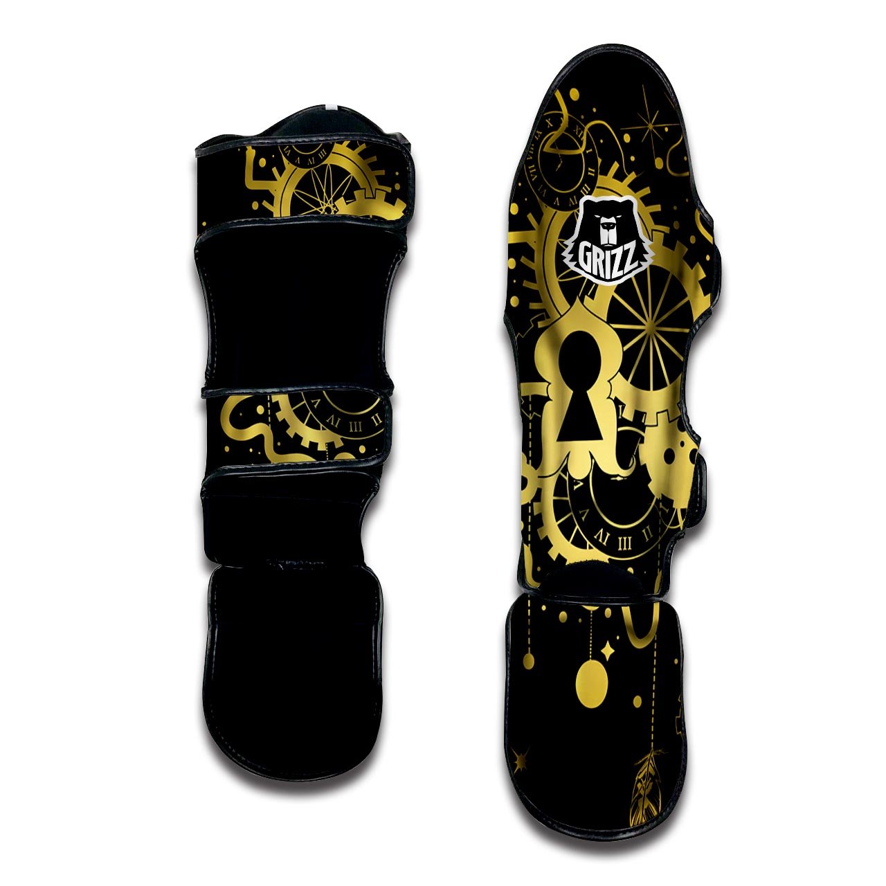 Steampunk Gears Metal Print Muay Thai Shin Guards-grizzshop