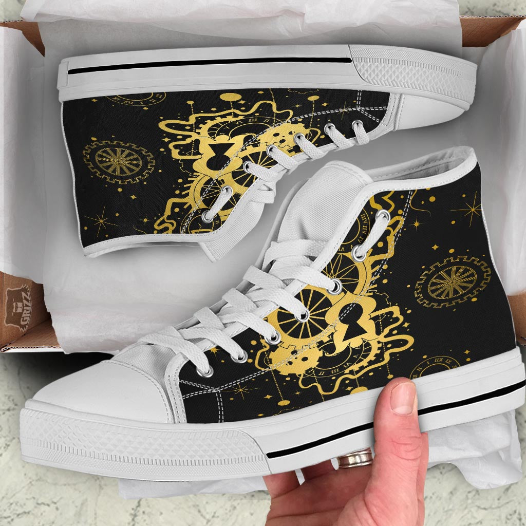 Steampunk Gears Metal Print White High Top Shoes-grizzshop