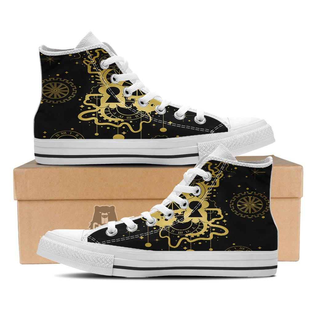Steampunk Gears Metal Print White High Top Shoes-grizzshop