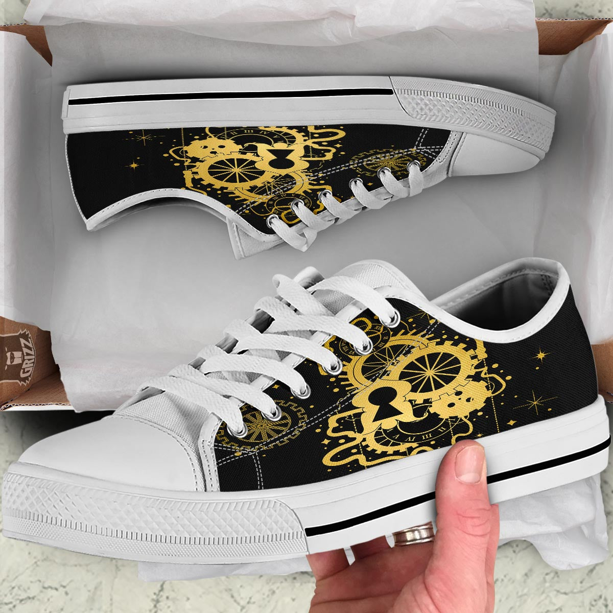 Steampunk Gears Metal Print White Low Top Shoes-grizzshop