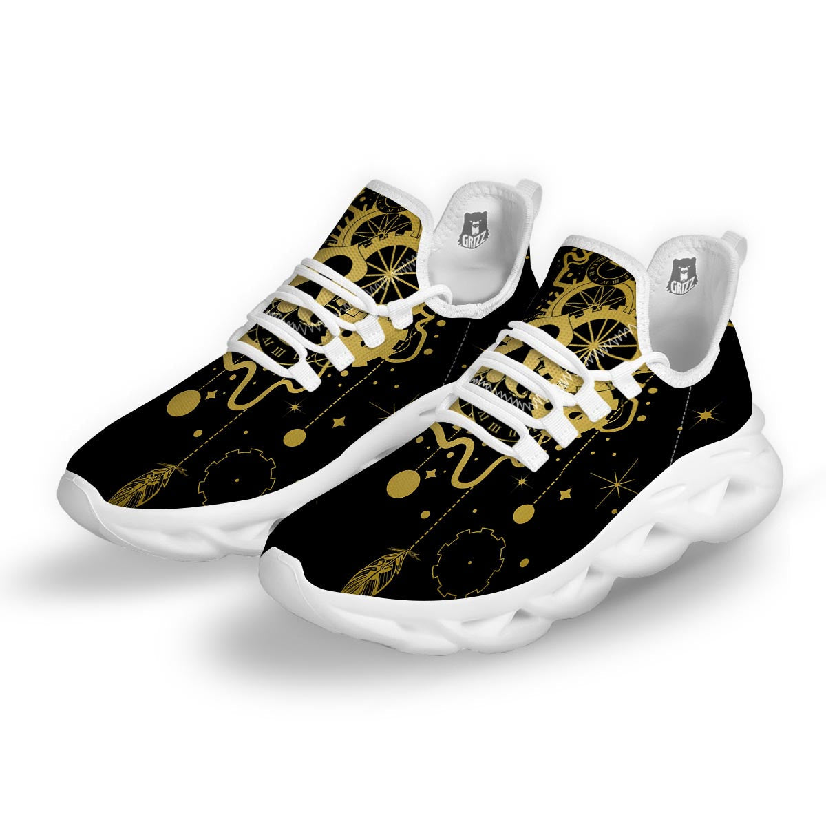 Steampunk Gears Metal Print White Running Shoes-grizzshop