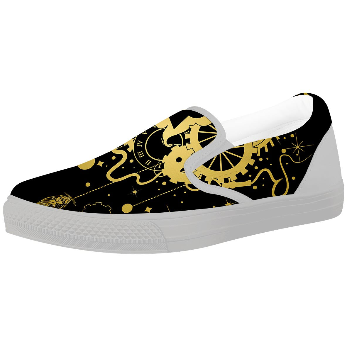 Steampunk Gears Metal Print White Slip On Shoes-grizzshop