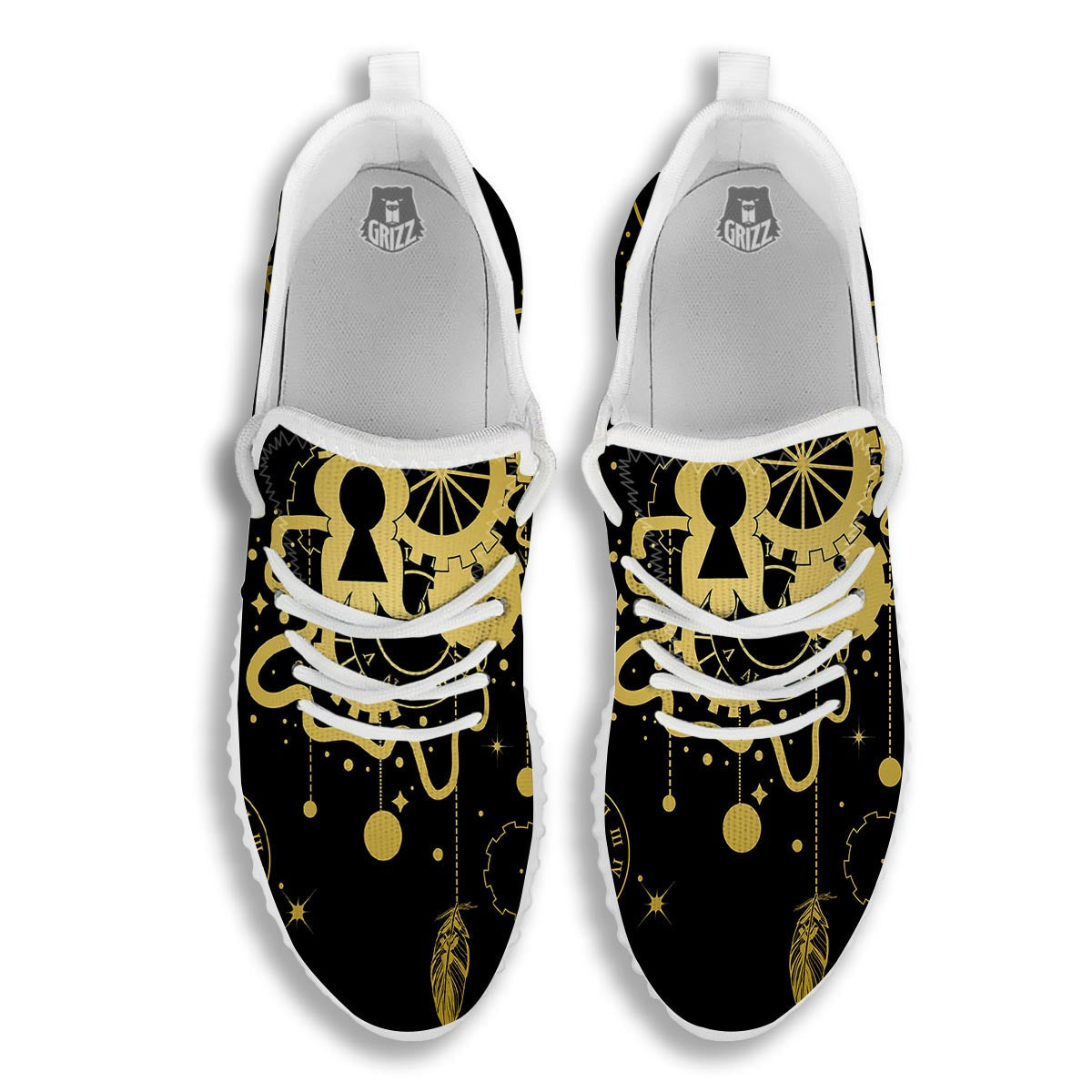 Steampunk Gears Metal Print White Walking Shoes-grizzshop