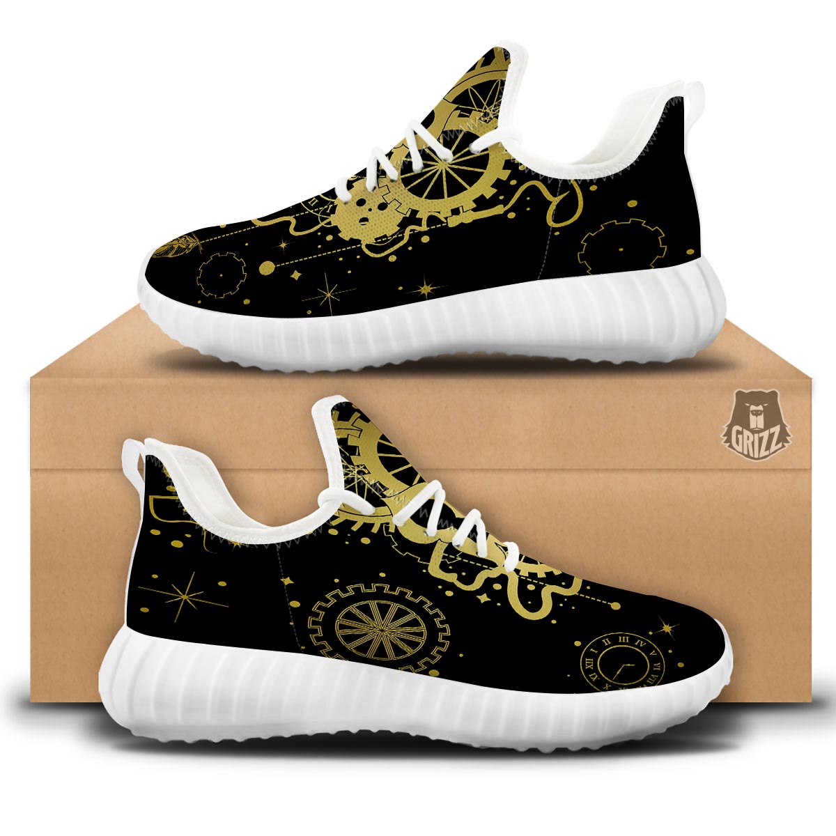 Steampunk Gears Metal Print White Walking Shoes-grizzshop