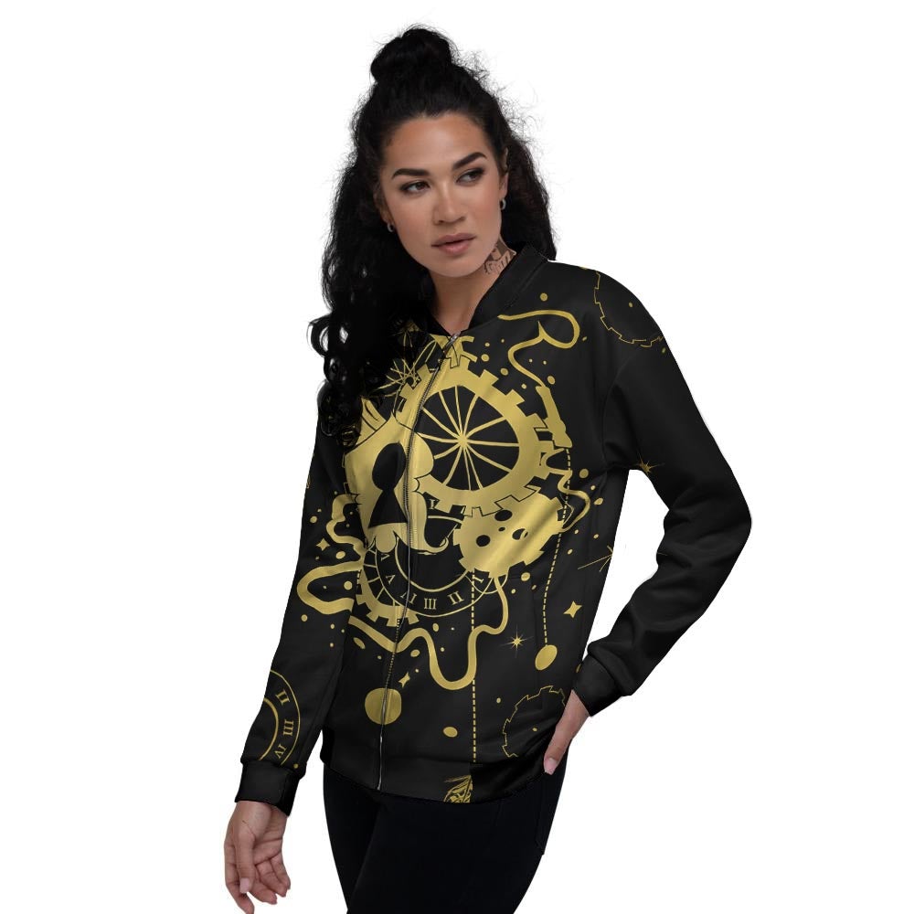 Steampunk Gears Metal Print Women's Bomber Jacket-grizzshop
